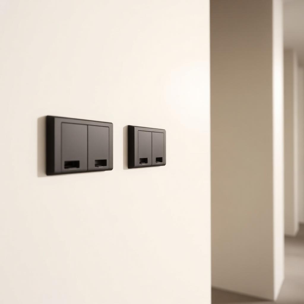 Mecanismos eléctricos mate de diseño en pared limpia