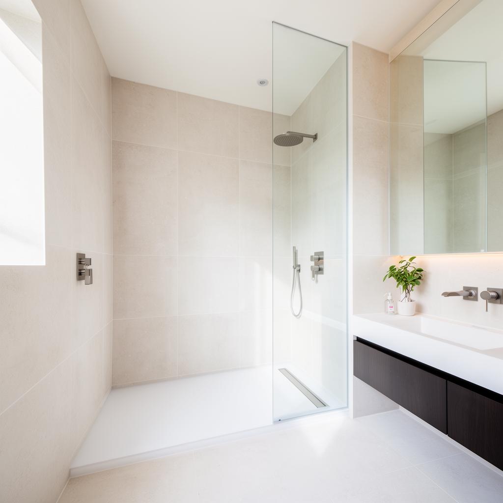 Grifería empotrada minimalista en baño moderno